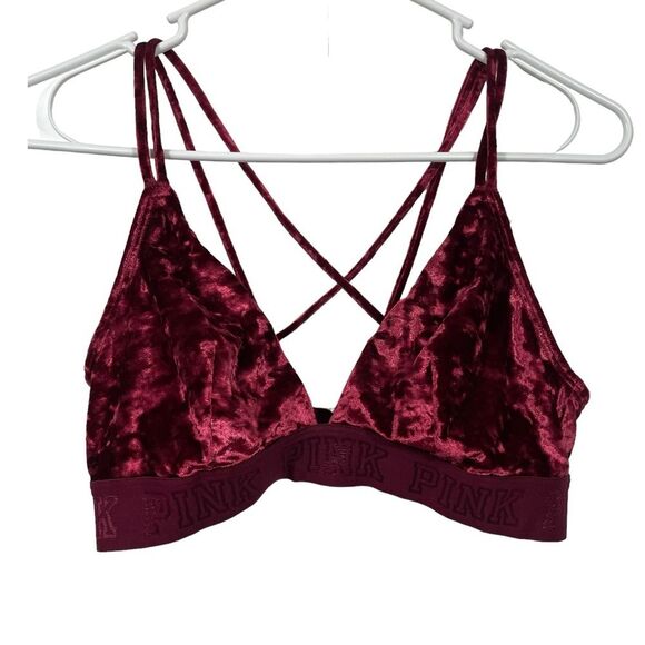 Victoria’s Secret PINK Burgundy Crushed Velvet Bralette - Picture 1 of 4